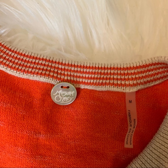 MARGARET O’LEARY Orange Cardigan 100% Cotton Preppy Medium M - Picture 2 of 6